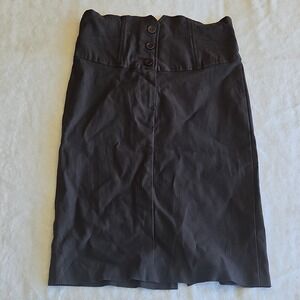 Chico Brown Button-Front Pencil Knee Length Skirt Size S Rayon Polyester Spandex